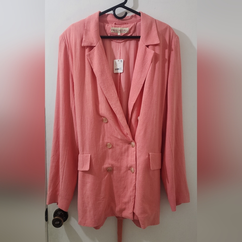 New Free People Women's Pink Blazer, Size Large, Viscose/linen.